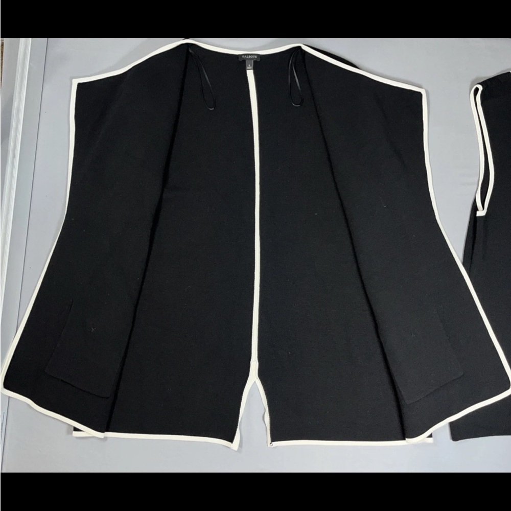 Talbots Womens Open Front Cardigan Sweater Blazer Black Ivory 2 Piece Set Large - Picture 5 of 16